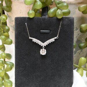 Pure Brilliance · V Swing Moissanite Pendant Necklace · Sterling Silver